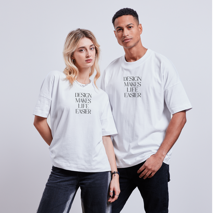 Unisex oversize organic T-shirt - Design Makes Life Easier - white